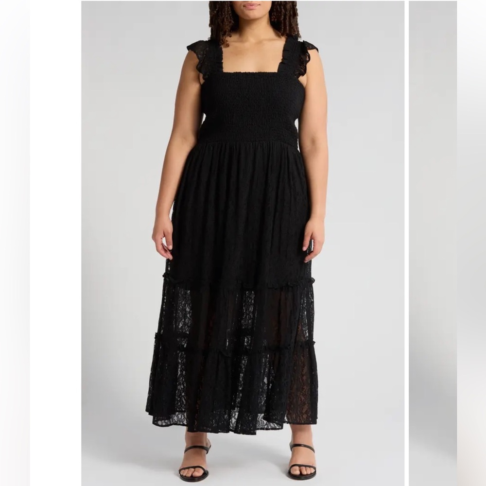 MELLODAY Elegant Black Lace Smocked Maxi Dress Womens sz 2X